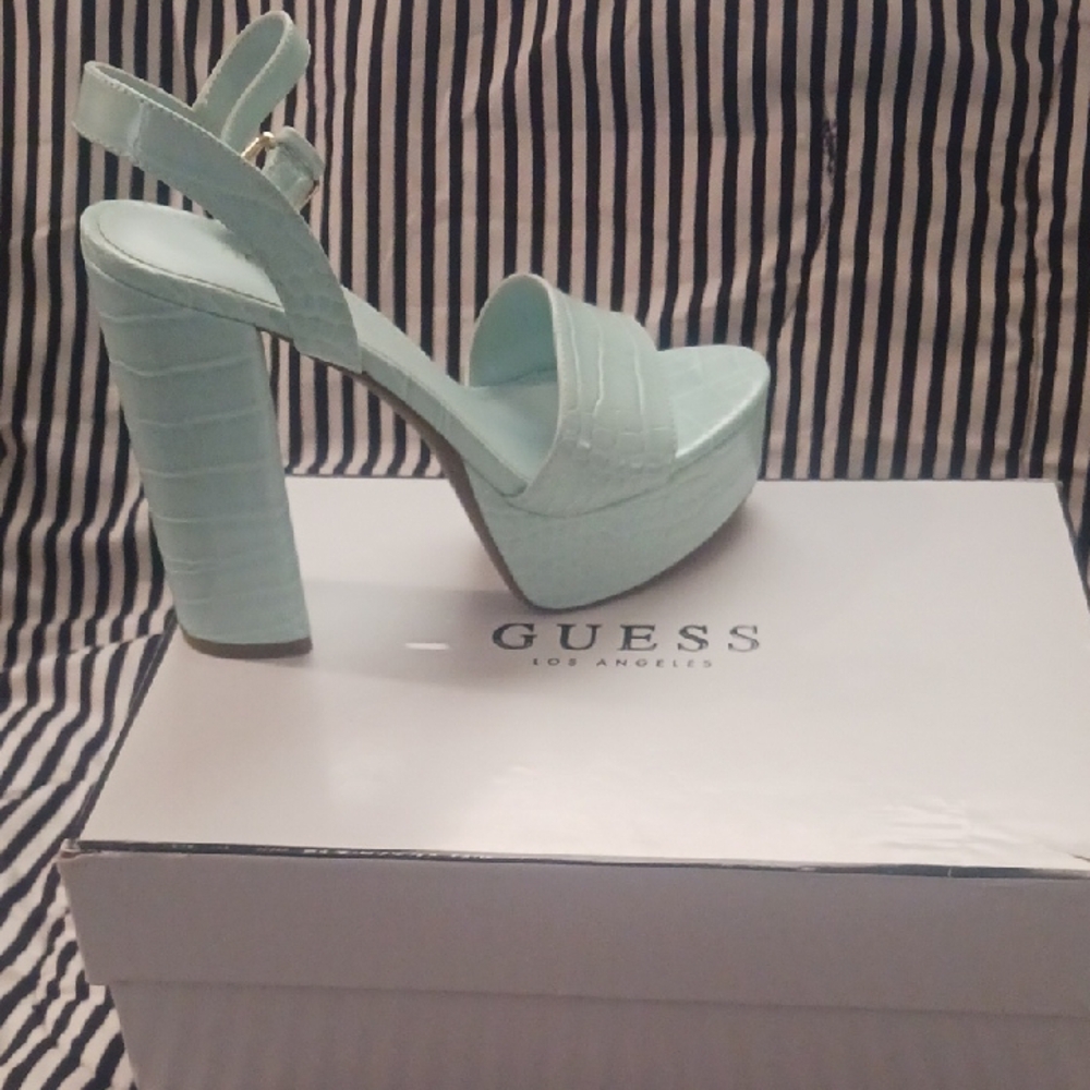 Guess Blue Platform Pumps with Ankle Strap